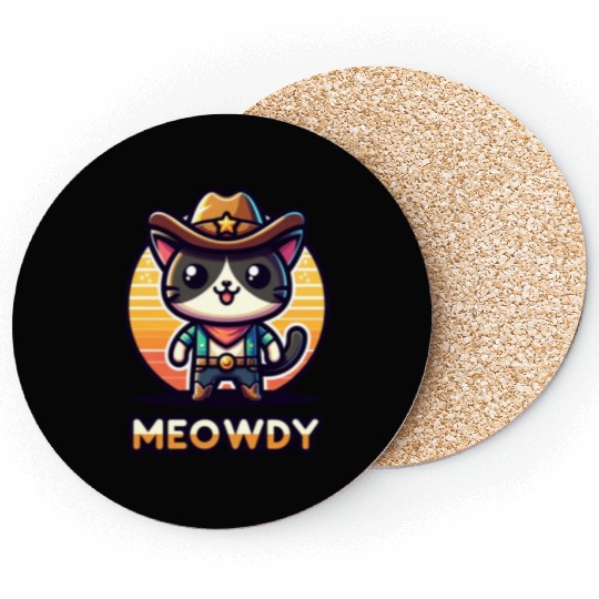 Cute Meowdy Cat Cowboy Pun Coasters