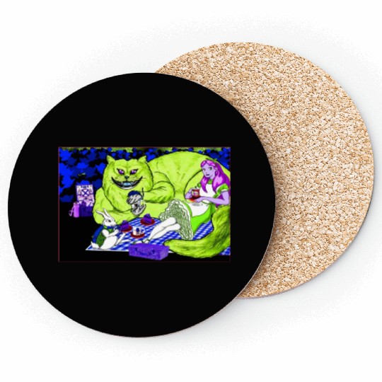 Alice in Picnic land Black (Light Version) Coasters