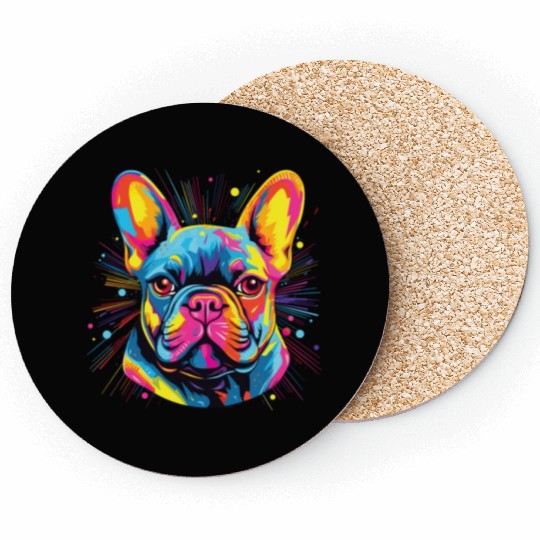 Watercolor Colorful French Bulldog Coasters