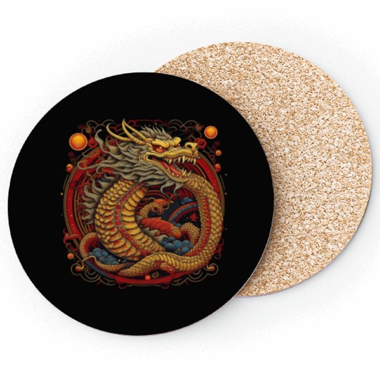 Chinese dragon. Dragon in a circle. Coasters