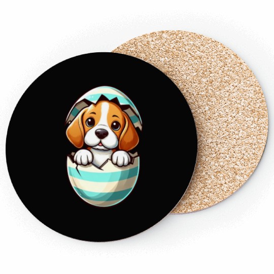 Colorful Beagle Dog Easter Egg Hatching Design Coasters