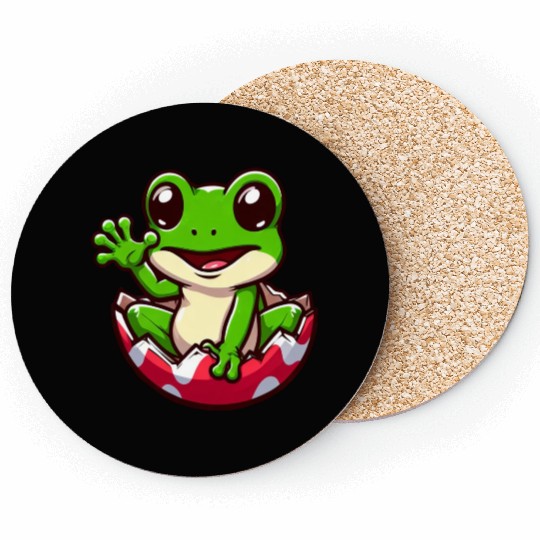 Colorful Easter Egg with Hatching Frog Design Coasters