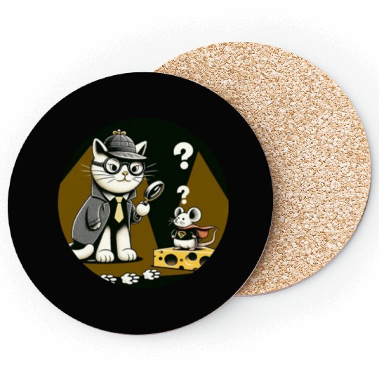 Detective Cat and Superhero Mouse Adventure Coasters