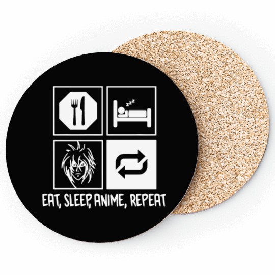 Eat Sleep Anime Repeat Coasters