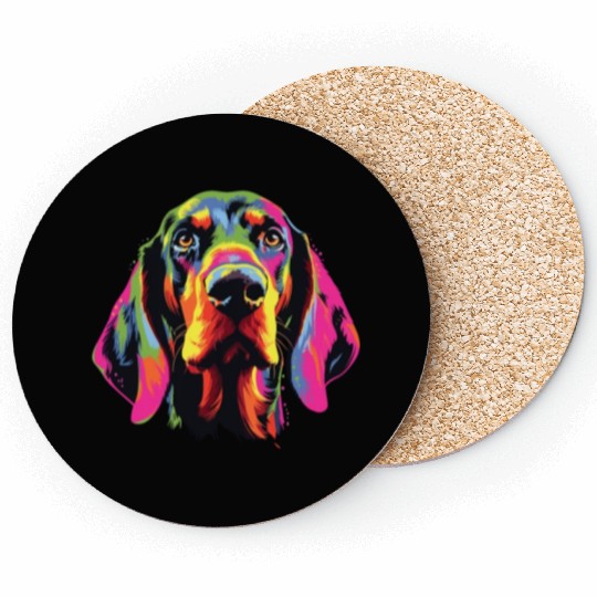 Watercolor Colorful Black And Tan Coonhound Coasters