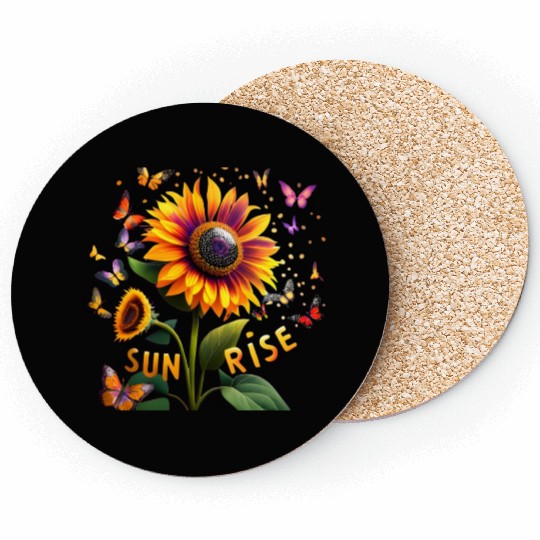 Multicoloured Sunflower at Sunrise Coasters