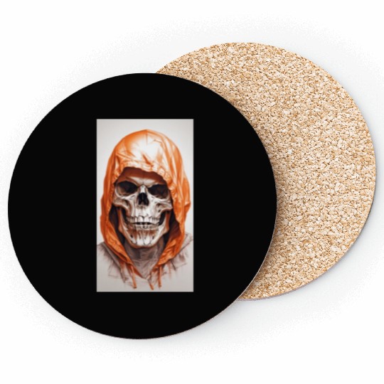Default A skull in an orange hoodi ultra realistic Coasters