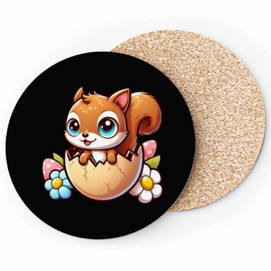 Cute Squirrel with Easter Egg Comic Design Coasters