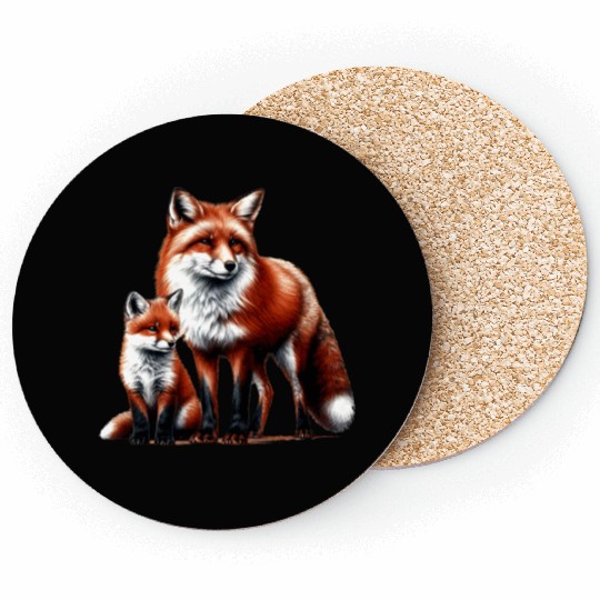 Cub and Great Red Foxes Coasters