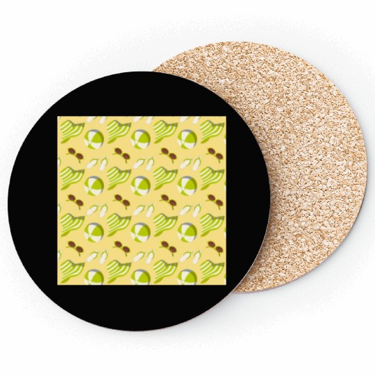 Relaxing beach pattern with sunglasses and sun hat Coasters