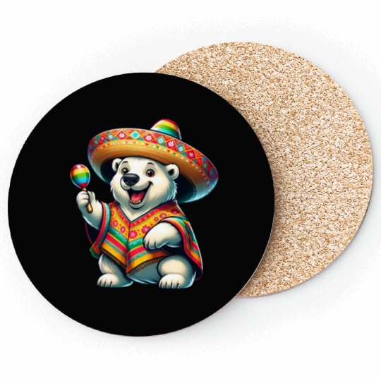 Cinco de Mayo Polar Bear: Festive Mood Coasters