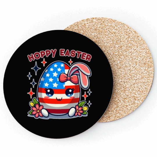 Hoppy Easter - American Flag Easter Egg Bunny Ears Coasters