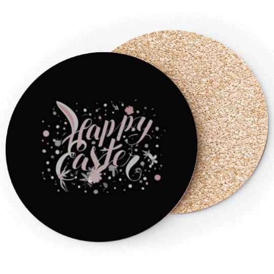 Chic Happy Easter Lettering With Spring Accents Coasters