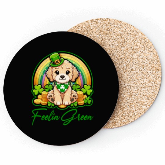 Feelin Green Puppy Rainbow Funny St Patrick's Day Coasters