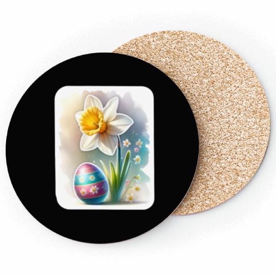 A Beautiful Daffodil With an Easter Egg Coasters