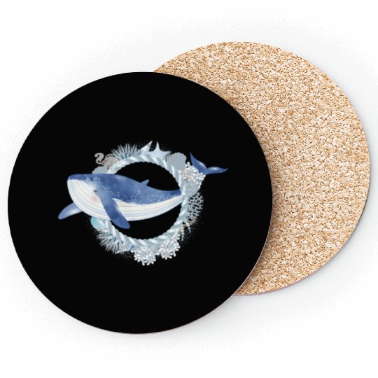 blue whale fish in coral reef in watercolor style Coasters