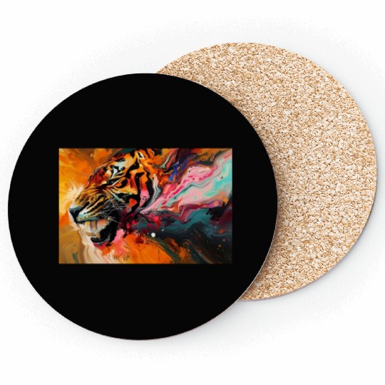 Tiger On Abstract Colorful Background Wall Art Coasters