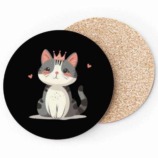 Kawaii Cat Queen and Hearts Coasters