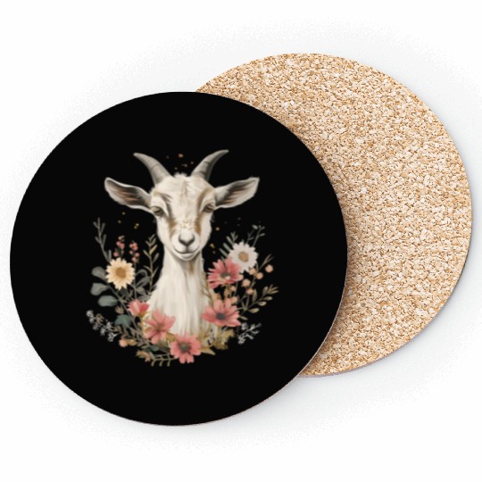 Goat Flowers Farmer Gift Coasters