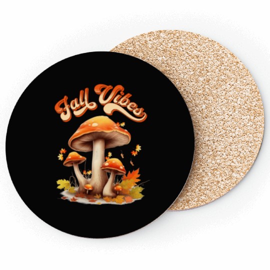 Fall Vibes Autumn Lover Mashroom and Fallen Mapple Coasters
