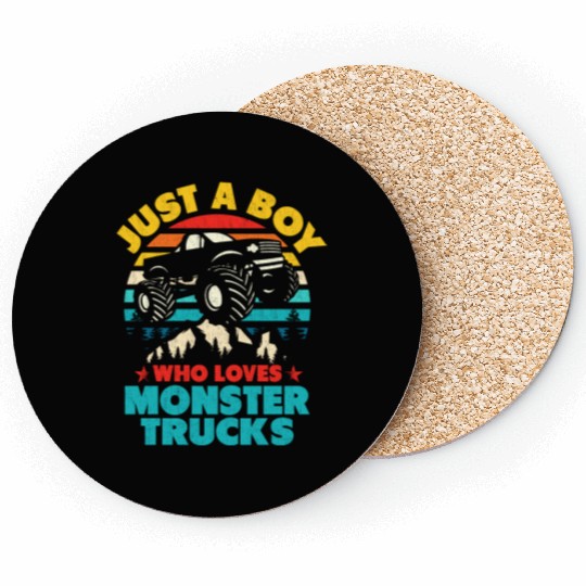 Just A Boy Who Loves Monster Trucks Toddler Kids Coasters