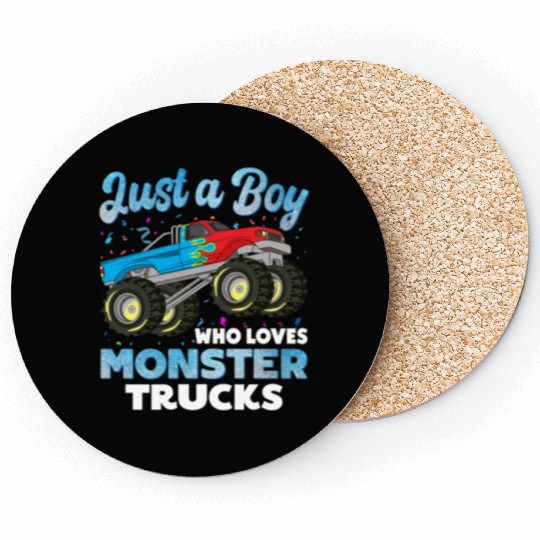 Just A Boy Who Loves Monster Trucks Toddler Kids Coasters