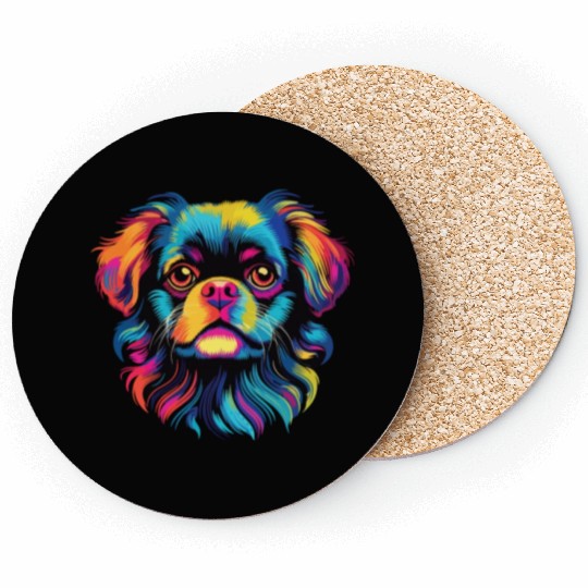 Watercolor Colorful Tibetan Spaniel Coasters