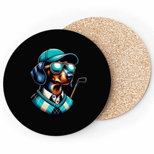 Dachshund Golfer Dog Owner Golfing Wiener Design Coasters