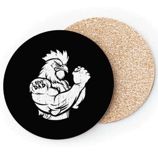 Chicken Hen Biceps Tattoo I Love Dad Coasters