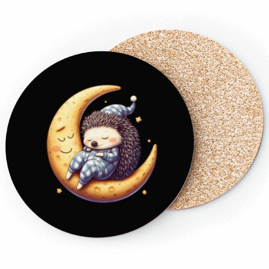 Tired Hedgehog in Pajamas: Moon Serenity Coasters