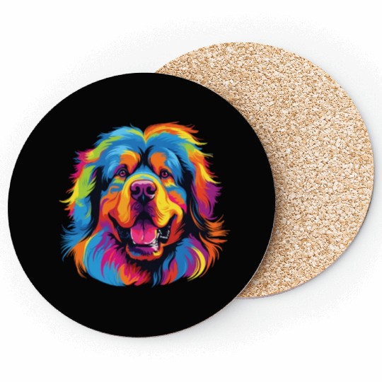 Watercolor Colorful Tibetan Mastiff Coasters