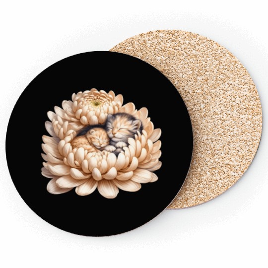 Kittens Sleeping In Flower Coasters