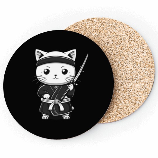 Cat Kawaii Samurai Funny Gift Coasters