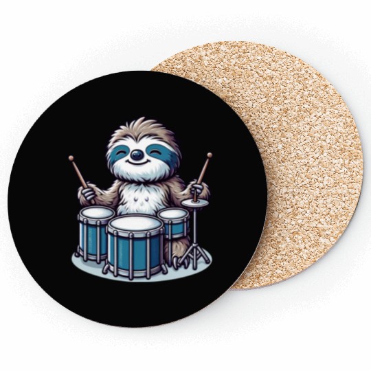 Cool Sloth Drummer Lazy Vibes Design Coasters