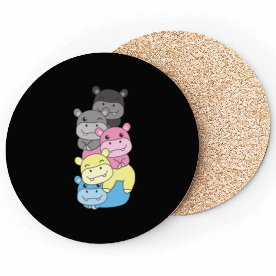 Polygender Flag Pride Lgbtq Cute Hippo Coasters