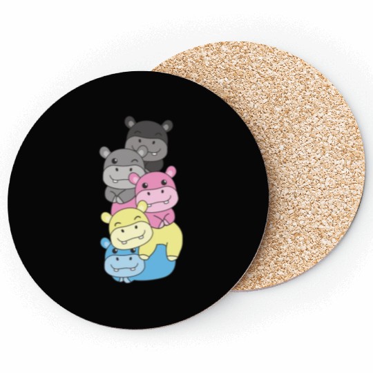 Polygender Flag Pride Lgbtq Cute Hippo Coasters