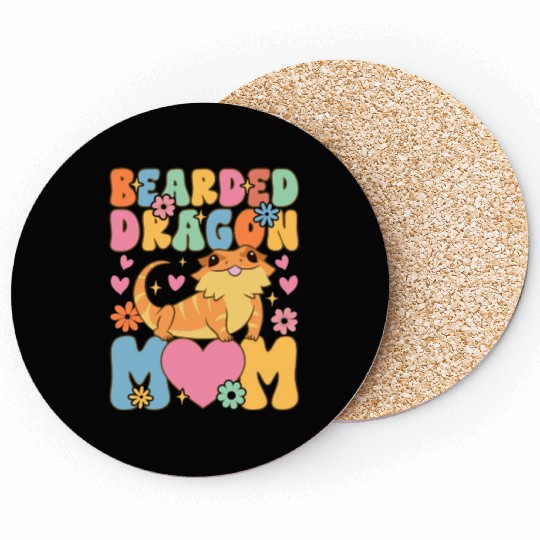 Bearded Dragon Mom Groovy Lizard Lover Coasters