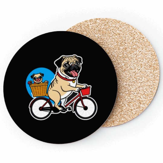 Comical Pug: Effortful Bike Ride Coasters