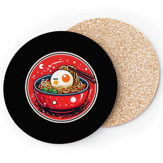 japanese bowl ramen noodles chopsticks with a face Coasters