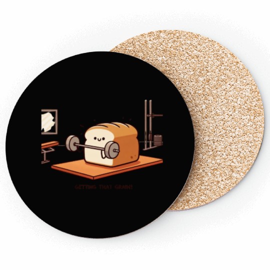 Get That Grain: Funny Bread Gym Lifting Coasters