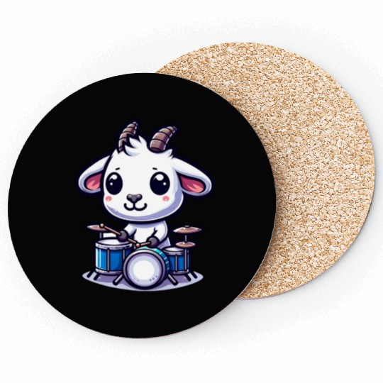Cute Goat Drummer Farm Band Design Coasters
