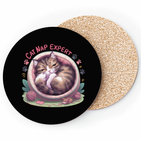 Cat Nap Expert - Funny Cat Outfit! Coasters