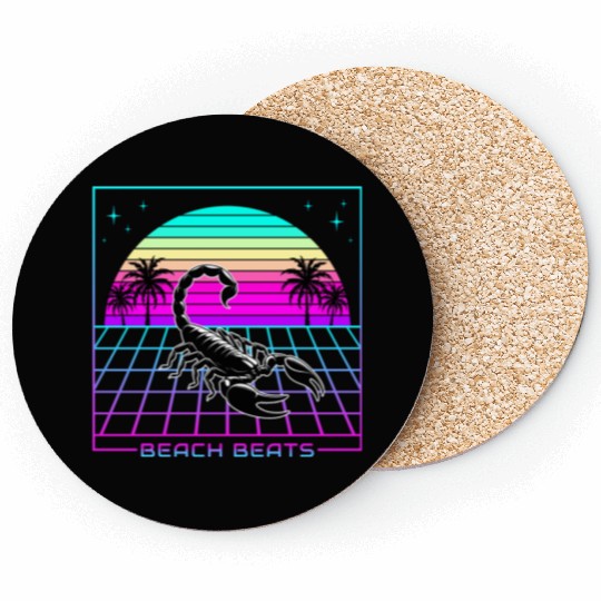 Beach Beats Retro Scorpion - Synthwave Sunset Coasters
