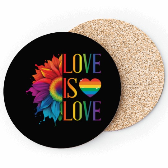 Rainbow Sunflower Love Is Love LGBT Gay Pride Coasters