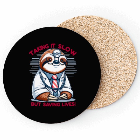 Sloth as a Doctor with Medical Humor Coasters