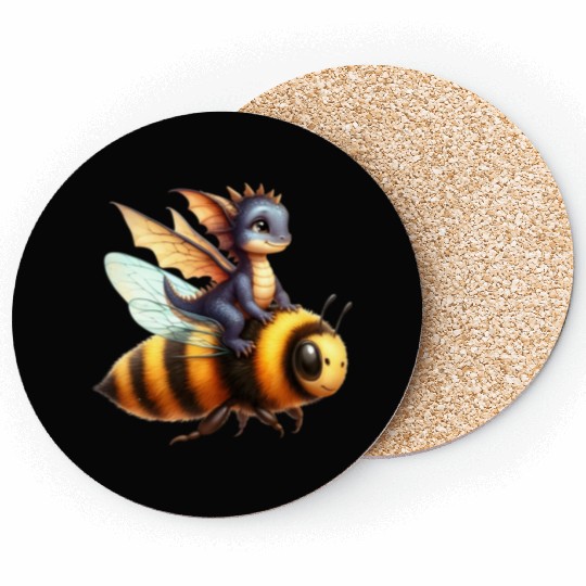 Fun Baby Dragon Riding a Bumble Bee Coasters