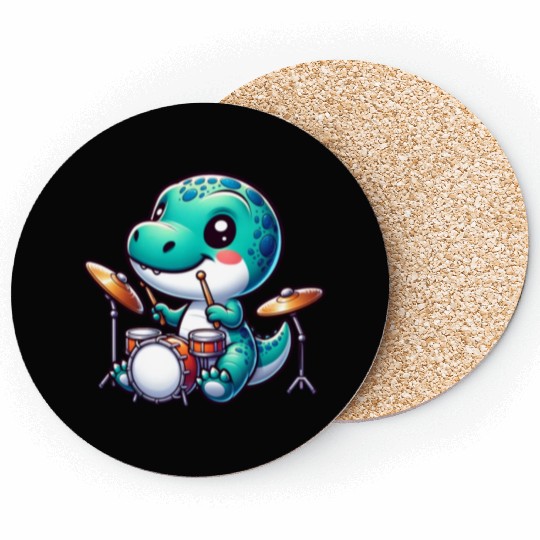 Cute Dinosaur Drummer Cool Design Coasters