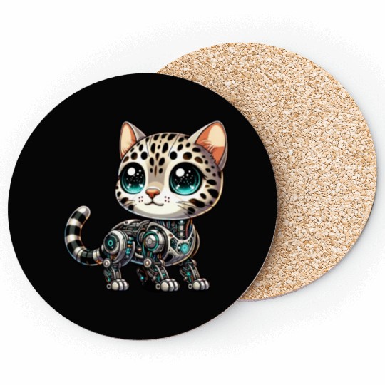 Bengal Cat Robot Cyborg Cartoon Coasters