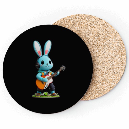 Rabbit playing guitar Coasters