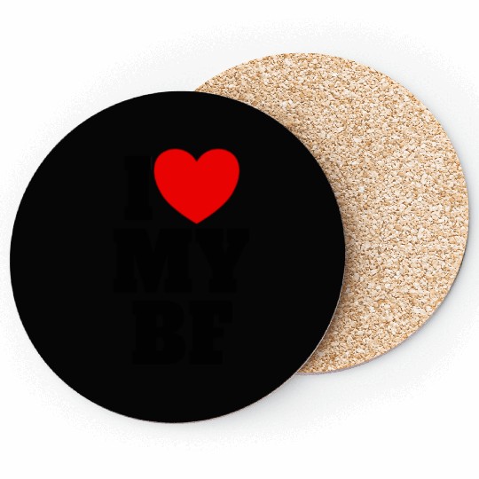 I Love My BF Red Heart Matching Couple Boyfriend Coasters